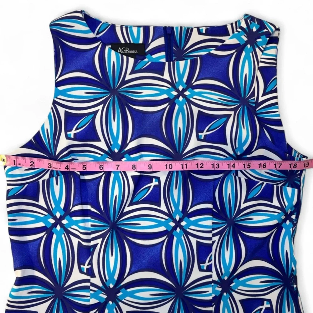 AGB Size 14 Blue Geometric Shift Dress A Line Versatile - Picture 5 of 6